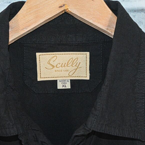 Scully Men's Banded Sleeve Old West Shirt in Black Peruvian Cotton size XL - Picture 3 of 9